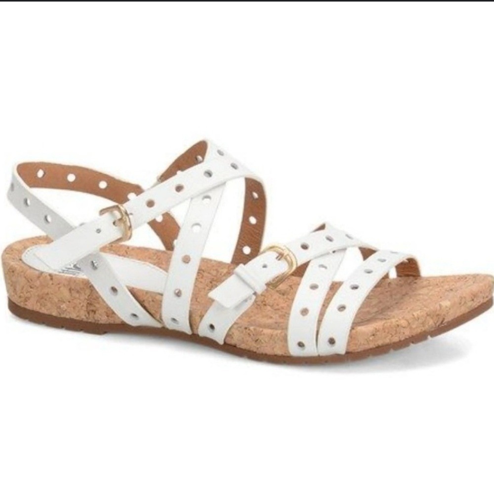 SOFFT |‎ Criss Cross Strappy Perforated White Leather Cork Gladiator Sandals, 6
